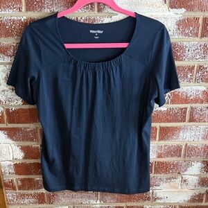 WinterSilks Navy Short Sleeve Silk Blend Top Women’s Capsule Wardrobe Blouse M